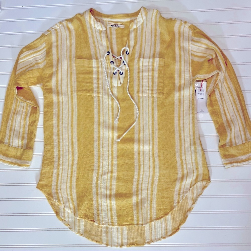 RIP CURL yellow stripe lace up tunic cover up